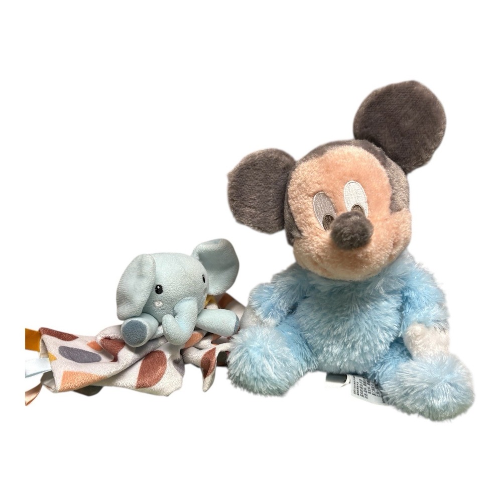 Disney Parks 9" Baby Mickey Mouse Pastel Plush Rattle With 12x12 Blankie